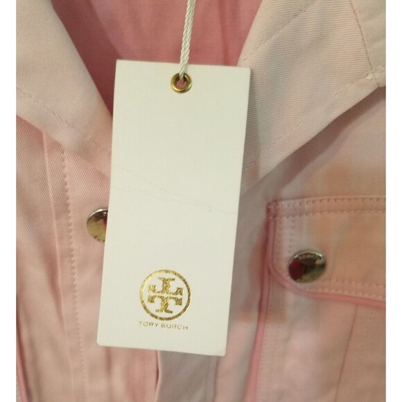 Tori Burch Cotton Twill Womens Pink Safari Button Front Short Sleeve Size 2 - Picture 3 of 7